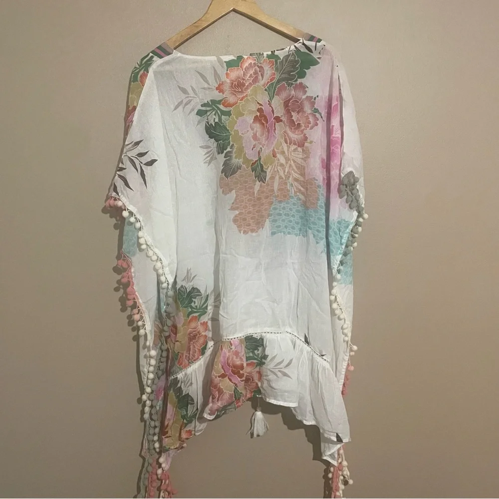 Z&L Made With Love Europe Boho Floral Swim/ Swimsuit Pom Pom Cover Up - Picture 2 of 3
